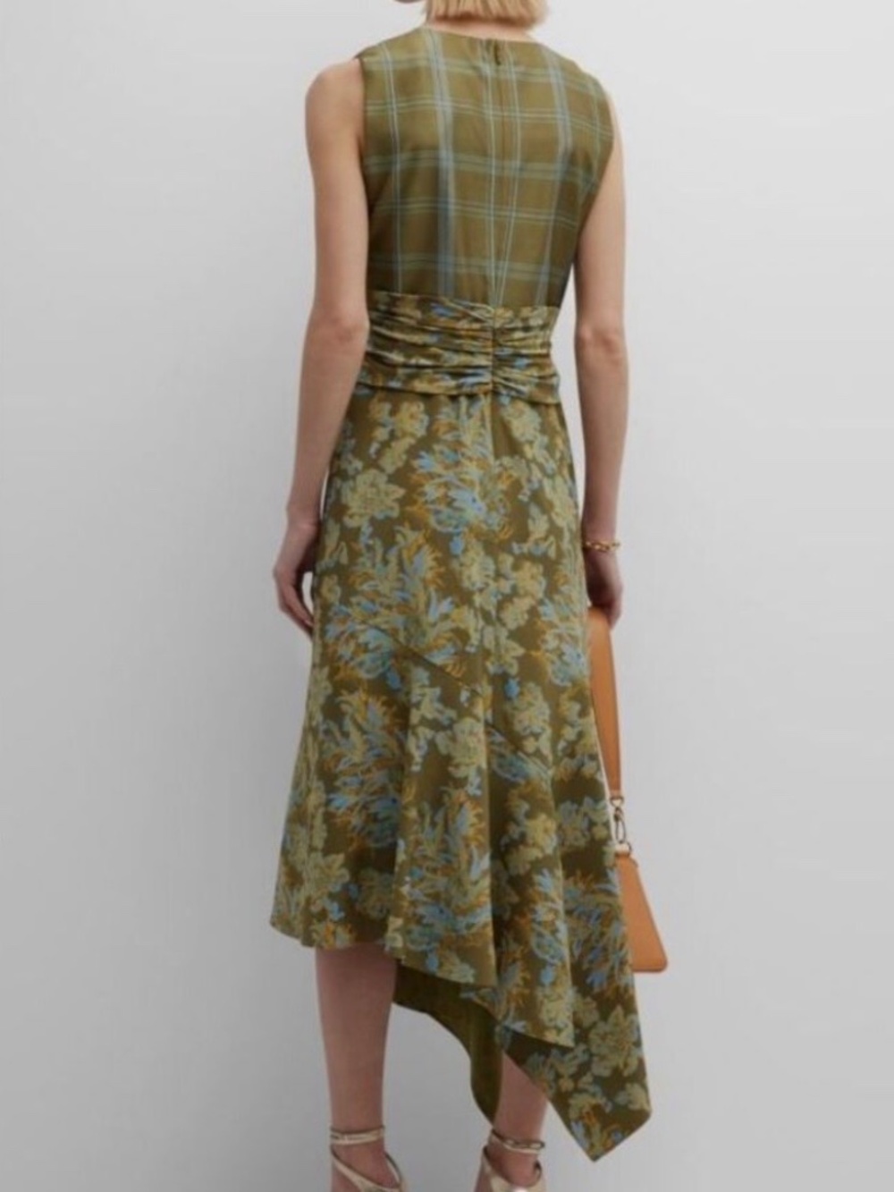 Lafayette148 New York Patchwork Asymmetric Midi Dress, Chive Green, Size 12 - Picture 15 of 16